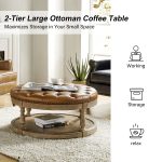Antonia Camel Vegan Leather Tufted Spindle Leg Ottoman