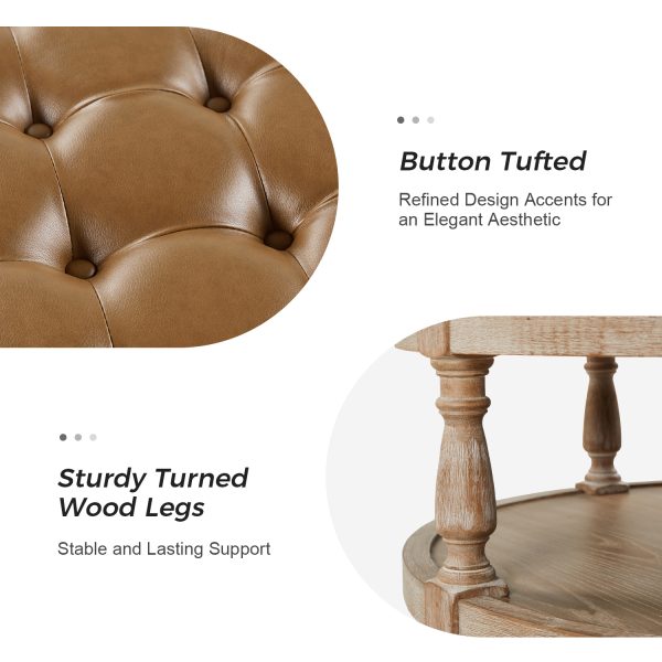 Antonia Camel Vegan Leather Tufted Spindle Leg Ottoman 4