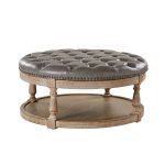 Antonia Grey Vegan Leather Tufted Round Storage Cocktail Ottoman