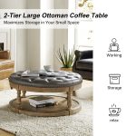 Antonia Grey Vegan Leather Tufted Round Storage Cocktail Ottoman