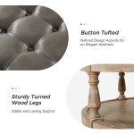 Antonia Grey Vegan Leather Tufted Round Storage Cocktail Ottoman