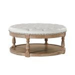 Antonia Ivory Vegan Leather Tufted Round Storage Ottoman