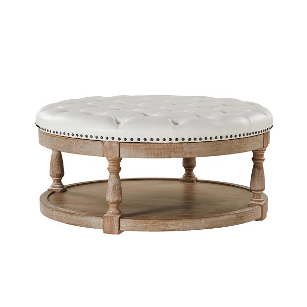 Antonia Ivory Vegan Leather Tufted Round Storage Ottoman 1