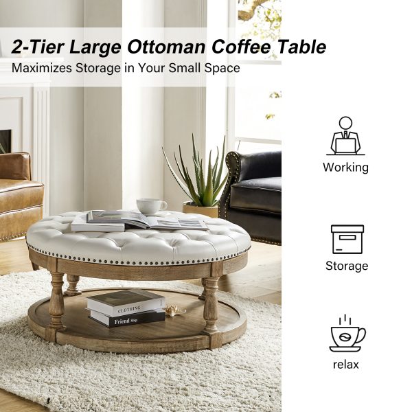 Antonia Ivory Vegan Leather Tufted Round Storage Ottoman 3