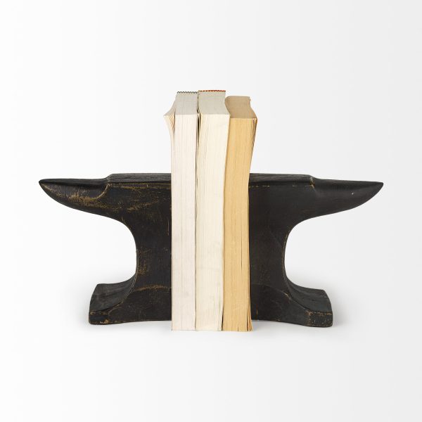 Anvilia Set of 2 12L x 4W Black With Gold Accents Anvil Shaped Bookends 3
