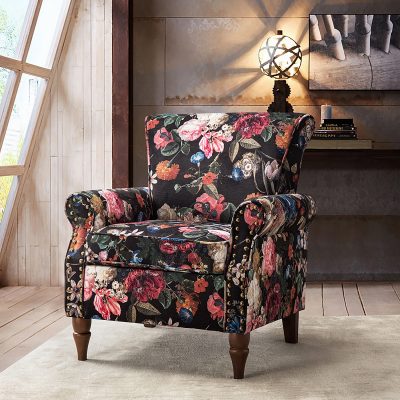 Araceli Black Velvet Nailhead Trim Rolled Arm Accent Chair