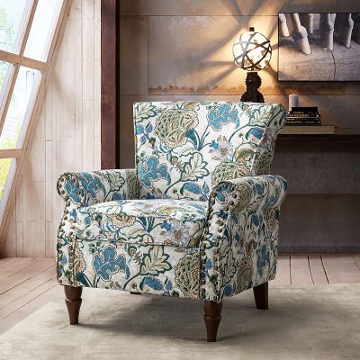Araceli Green Nailhead Trim Rolled Arm Accent Chair