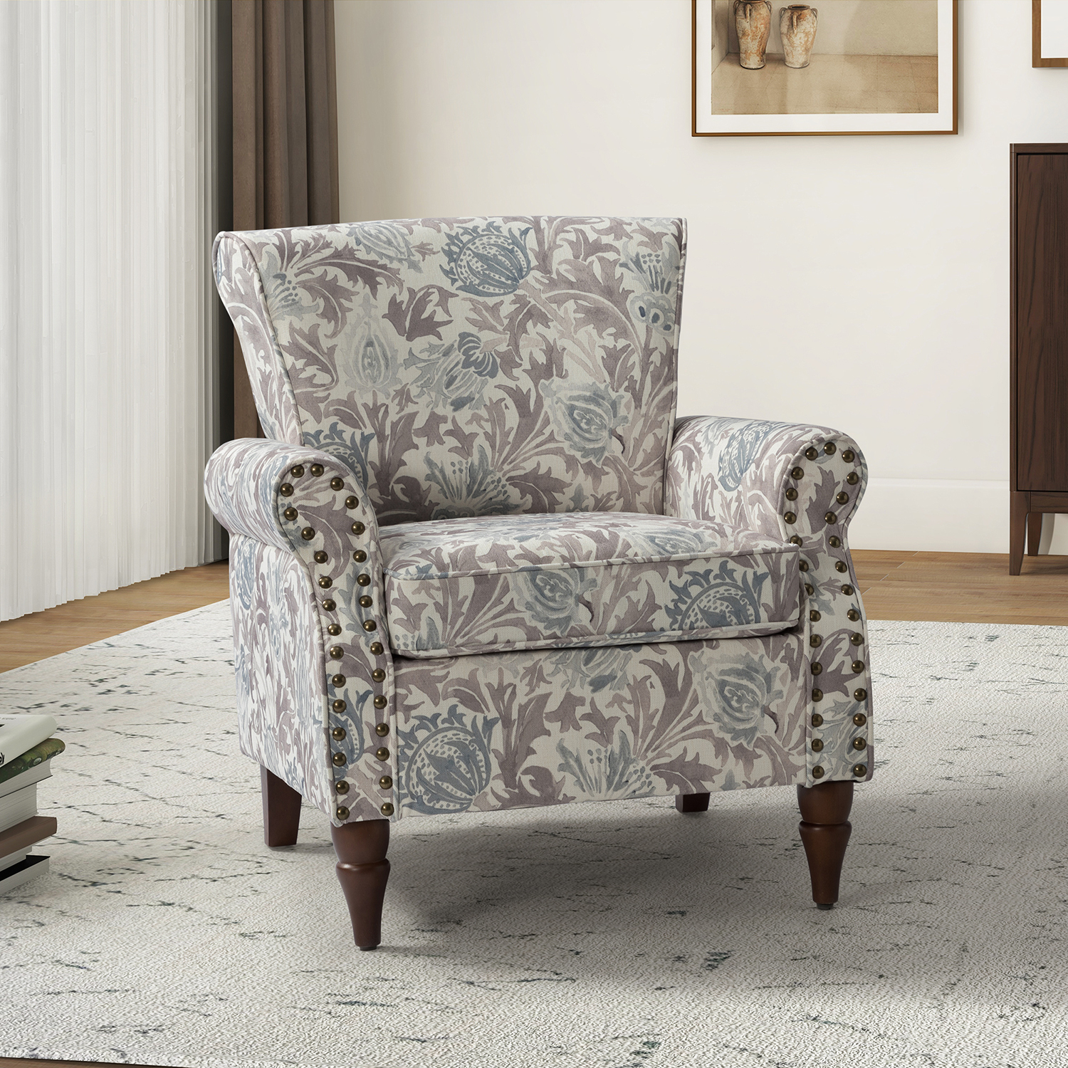 Araceli Grey Nailhead Trim Rolled Arm Accent Chair 1 Araceli Grey Nailhead Trim Rolled Arm Accent Chair