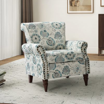 Araceli Medallion Nailhead Trim Rolled Arm Accent Chair