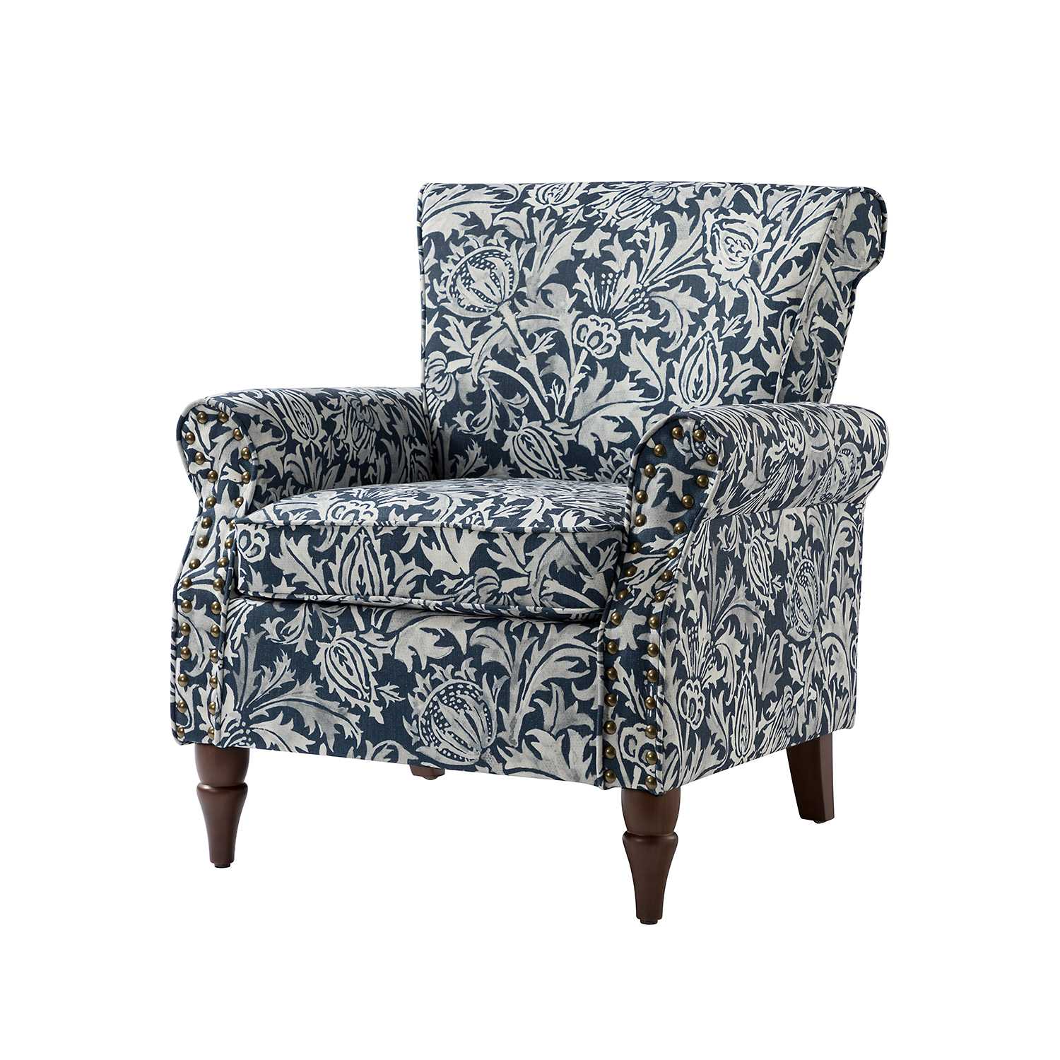 Araceli Navy Velvet Nailhead Trim Rolled Arm Accent Chair 2 Araceli Navy Velvet Nailhead Trim Rolled Arm Accent Chair - Image 2