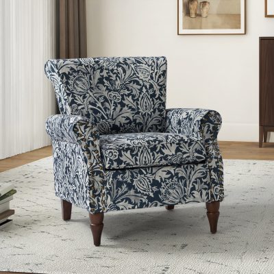 Araceli Navy Velvet Nailhead Trim Rolled Arm Accent Chair