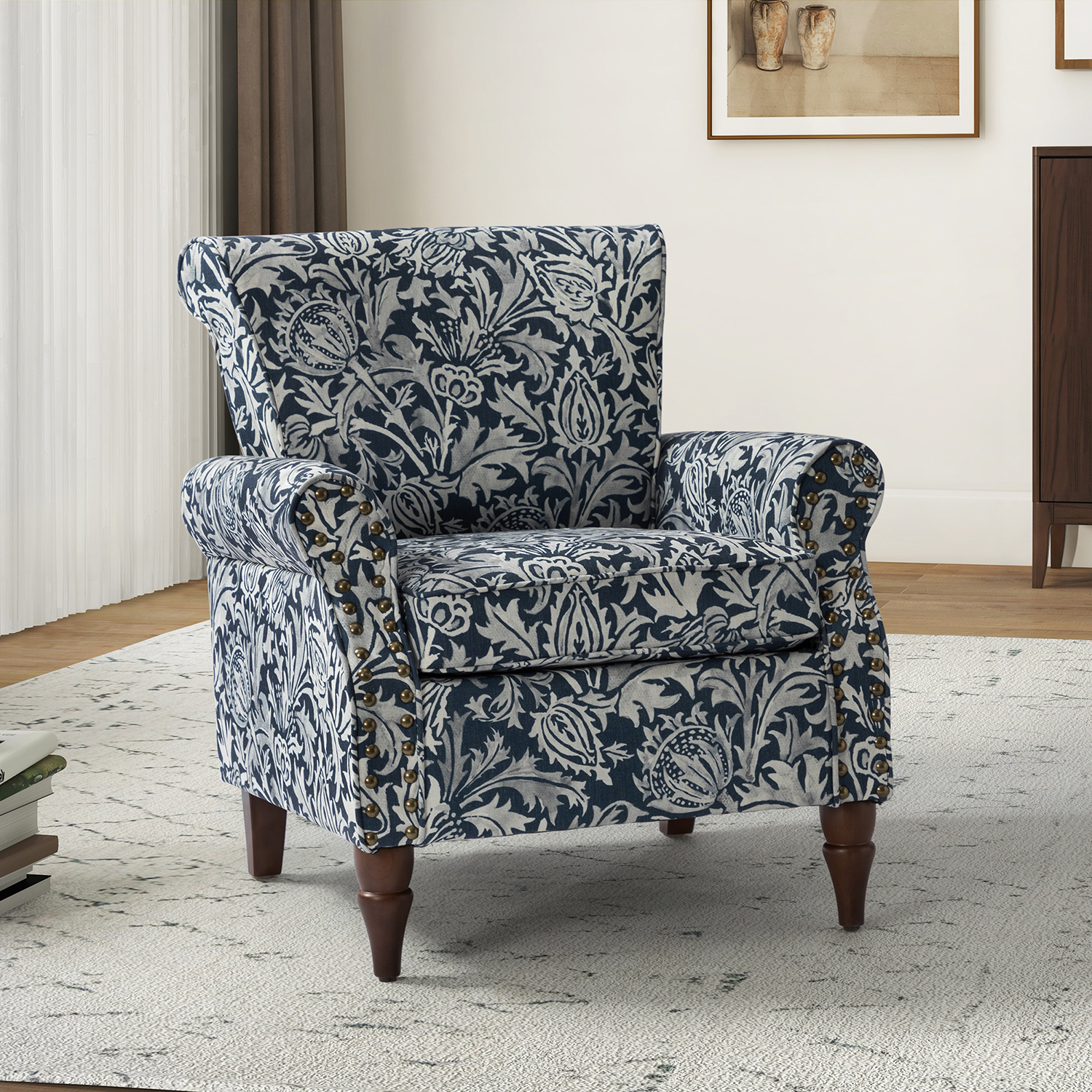 Araceli Navy Velvet Nailhead Trim Rolled Arm Accent Chair 1 Araceli Navy Velvet Nailhead Trim Rolled Arm Accent Chair