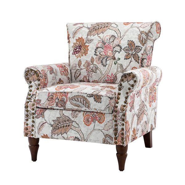 Araceli Pink Velvet Nailhead Trim Rolled Arm Accent Chair 1