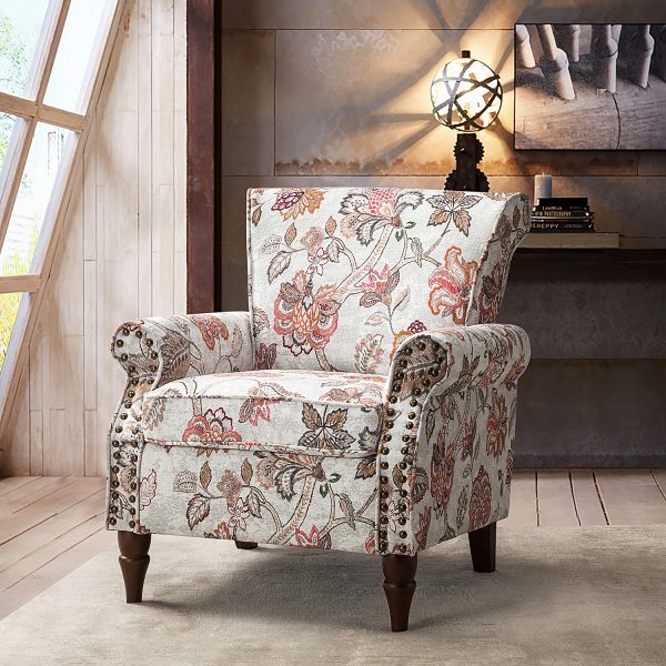 Araceli Pink Velvet Nailhead Trim Rolled Arm Accent Chair