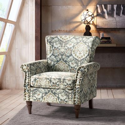 Araceli Velvet Nailhead Trim Rolled Arm Accent Chair