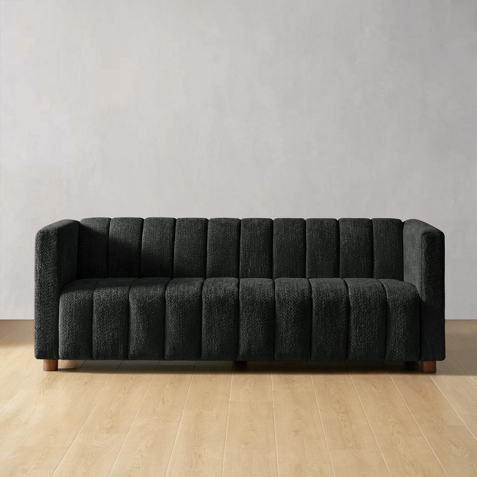 Aragon Black Boucle Piano Key-Striped Modern Sofa 2 Aragon Black Boucle Piano Key-Striped Modern Sofa - Image 2