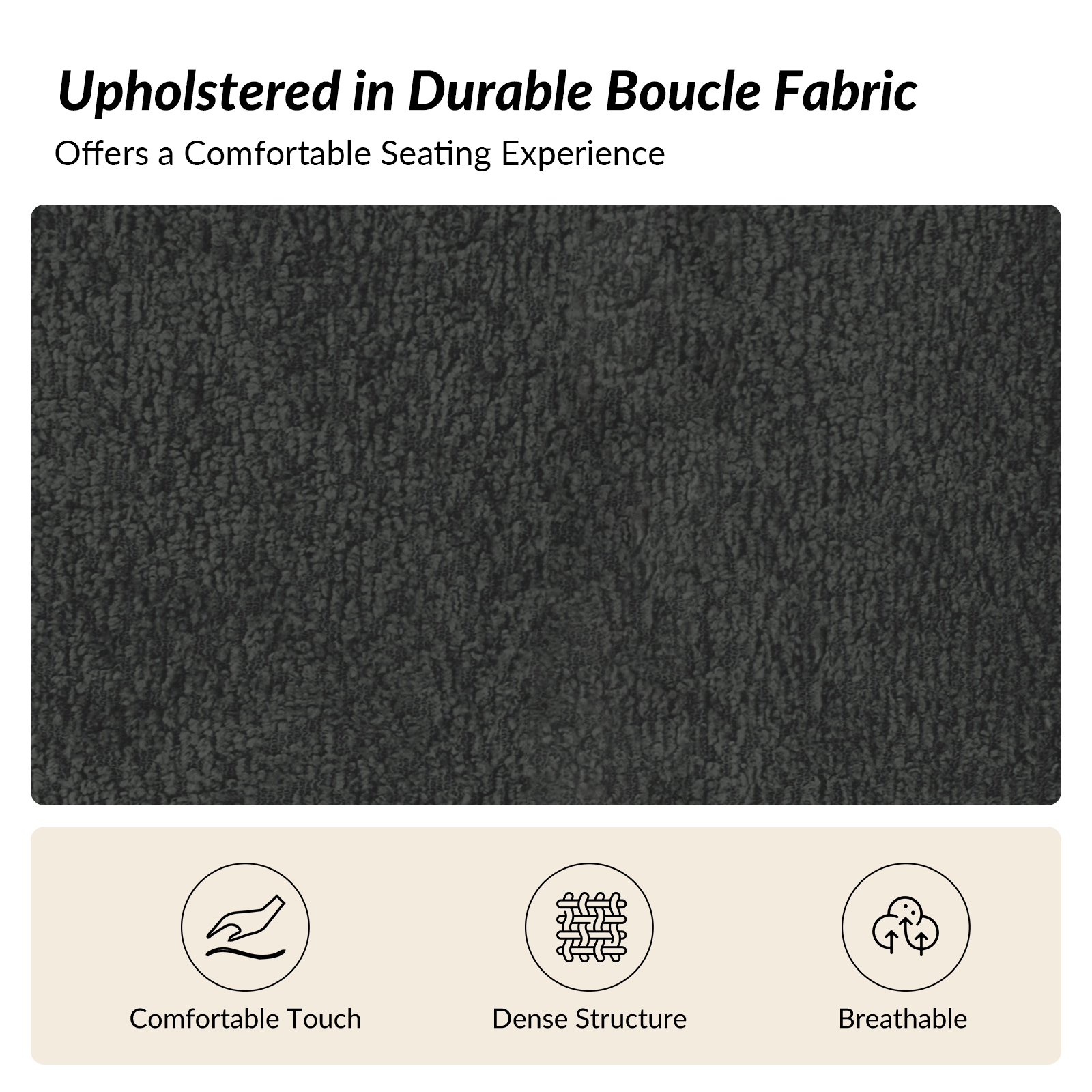 Aragon Black Boucle Piano Key-Striped Modern Sofa 4 Aragon Black Boucle Piano Key-Striped Modern Sofa - Image 4