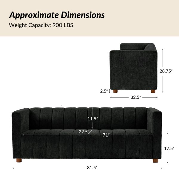 Aragon Black Boucle Piano Key Striped Modern Sofa 4