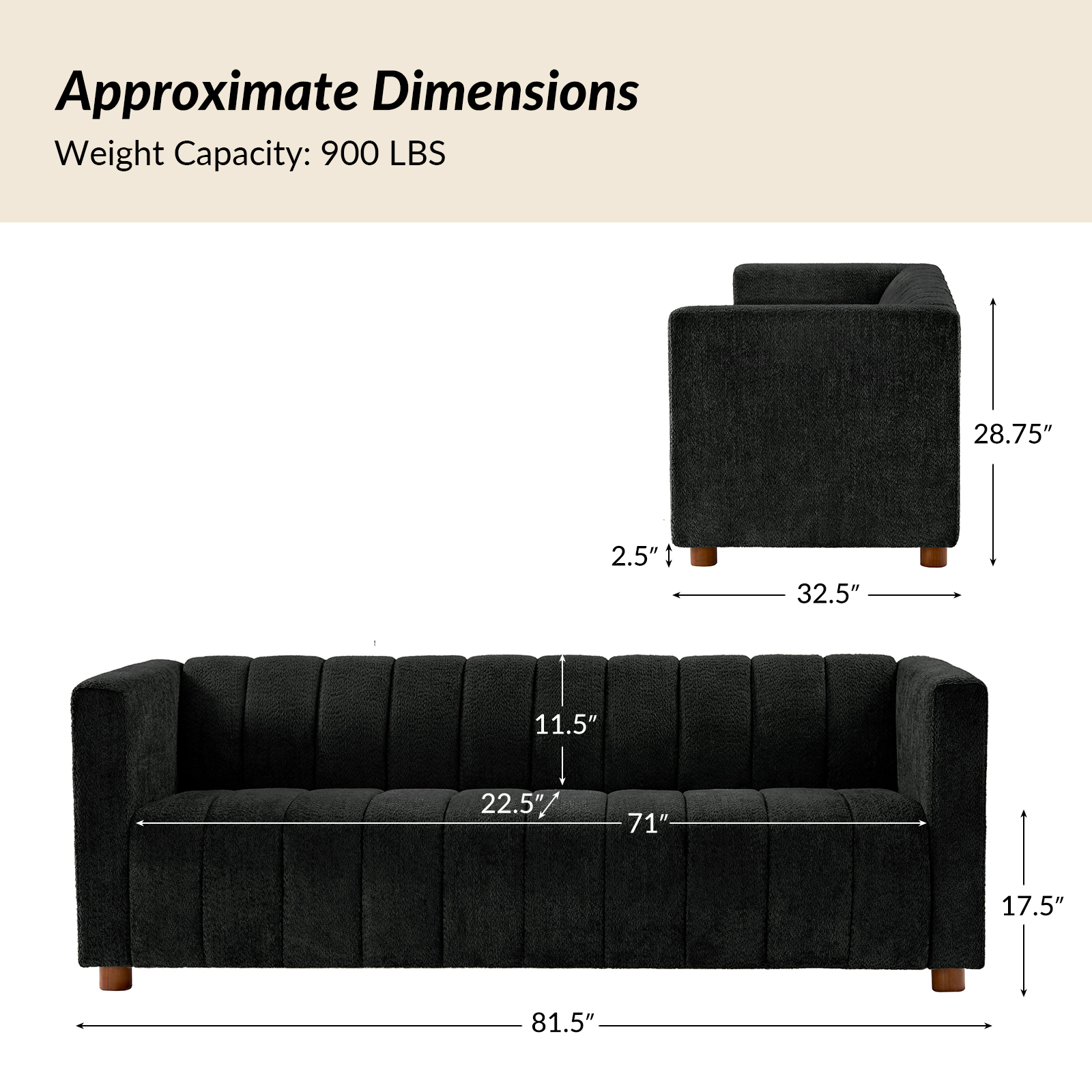 Aragon Black Boucle Piano Key-Striped Modern Sofa 5 Aragon Black Boucle Piano Key-Striped Modern Sofa - Image 5