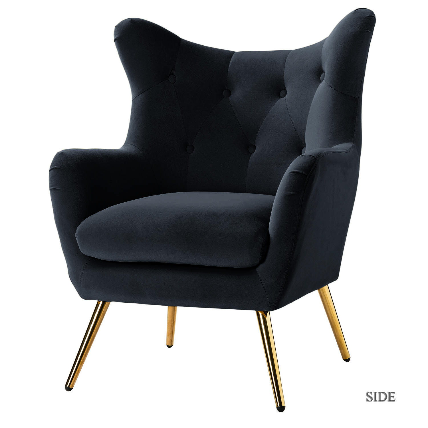 Arama Black Velvet Wingback Glam Accent Chair 2 Arama Black Velvet Wingback Glam Accent Chair - Image 2