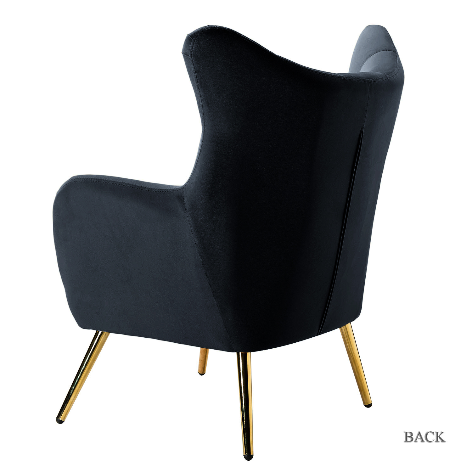 Arama Black Velvet Wingback Glam Accent Chair 3 Arama Black Velvet Wingback Glam Accent Chair - Image 3