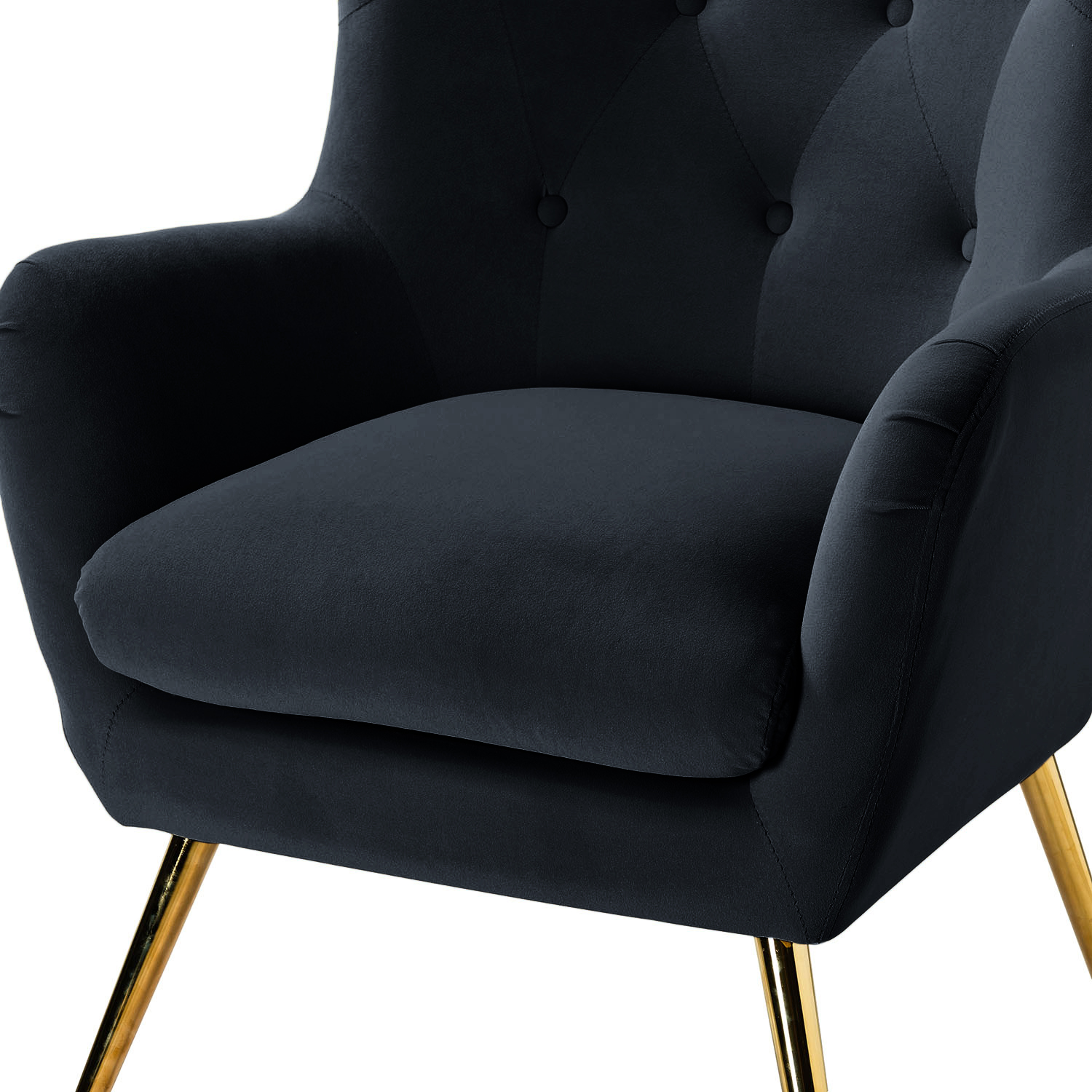 Arama Black Velvet Wingback Glam Accent Chair 5 Arama Black Velvet Wingback Glam Accent Chair - Image 5