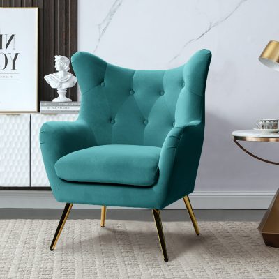 Arama Blue Velvet Wingback Glam Accent Chair