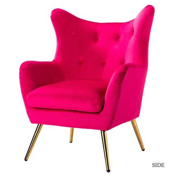 Arama Fushia Velvet Wingback Glam Accent Chair 1