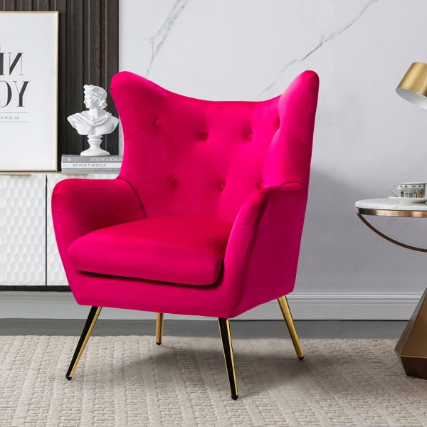 Arama Fushia Velvet Wingback Glam Accent Chair