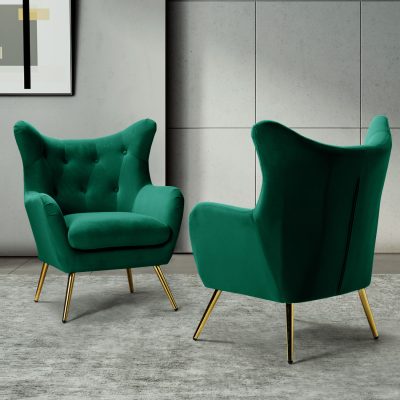 Arama Green Velvet Wingback Glam Accent Chair