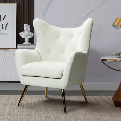 Arama Ivory Velvet Wingback Glam Accent Chair
