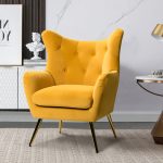 Arama Mustard Velvet Wingback Glam Accent Chair