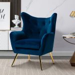 Arama Navy Velvet Wingback Glam Accent Chair