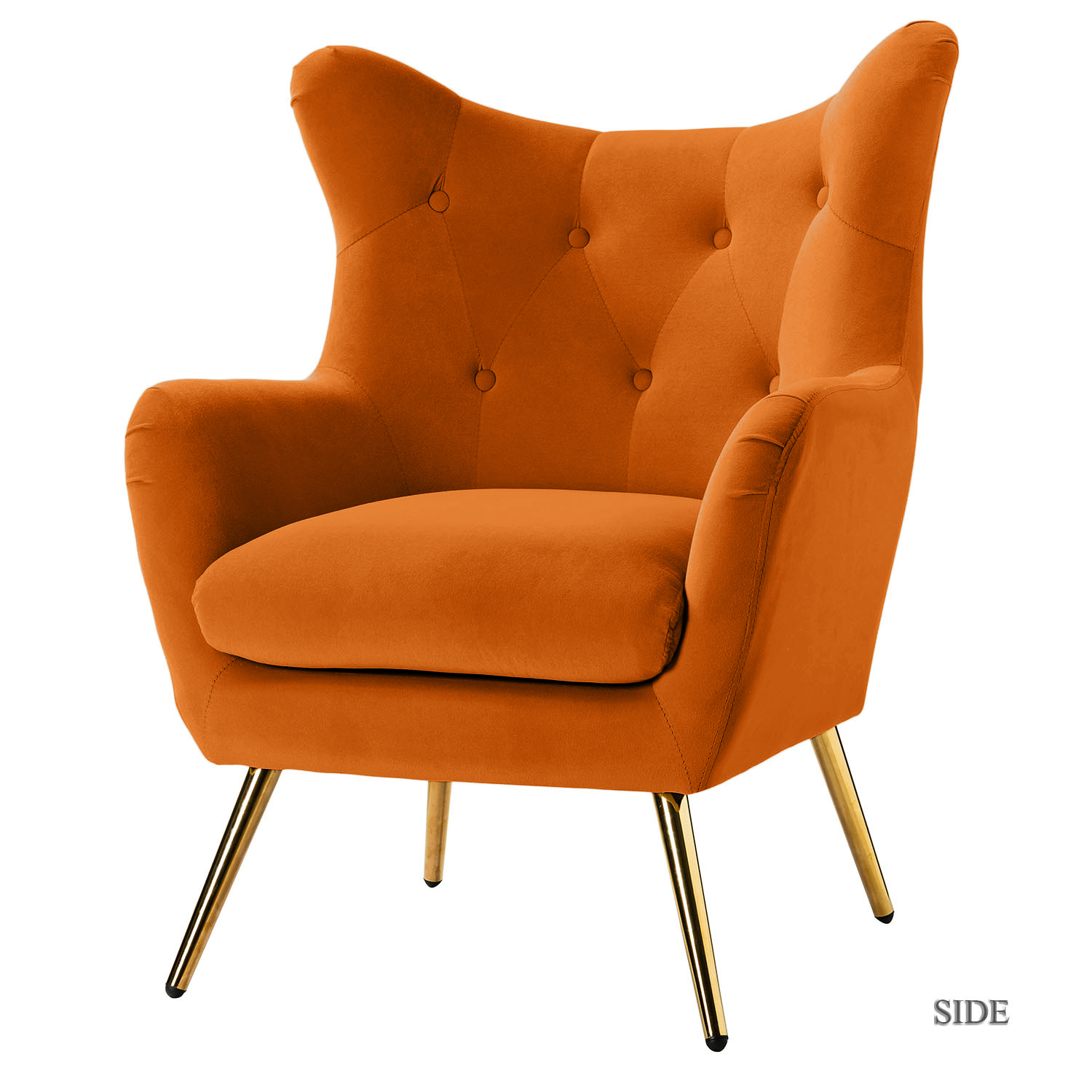 Arama Orange Velvet Wingback Glam Accent Chair 2 Arama Orange Velvet Wingback Glam Accent Chair - Image 2
