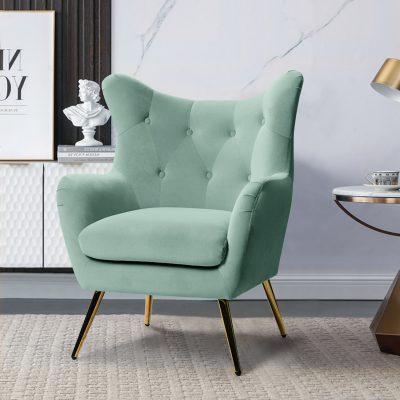 Arama Sage Velvet Wingback Glam Accent Chair