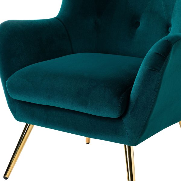 Arama Teal Velvet Wingback Glam Accent Chair 4