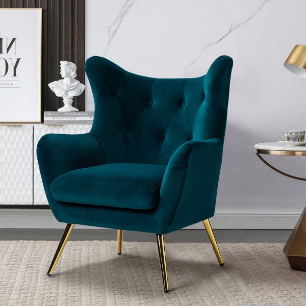 Arama Teal Velvet Wingback Glam Accent Chair