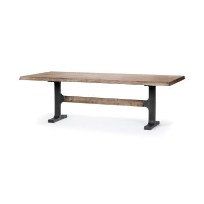 Araxi 95L x 41W x 30H Rectangular Brown Solid Wood Top Black Metal Base Dining Table