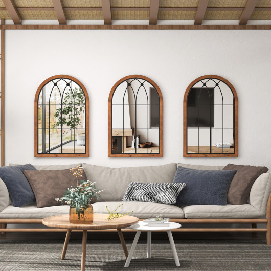 Arched Window Decorative Mirror with Durable Backboard Natural Finish