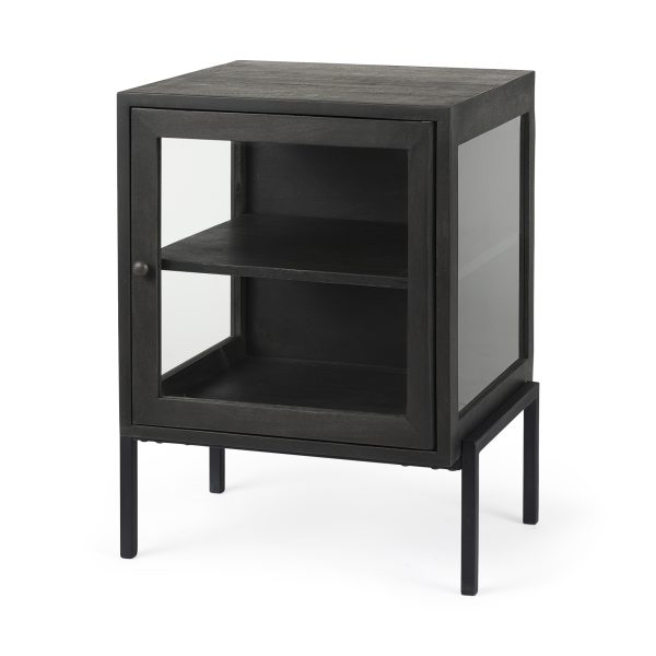 Arelius 20L x 18W x 26H Black Brown Wood W Black Metal Frame EndSide Table