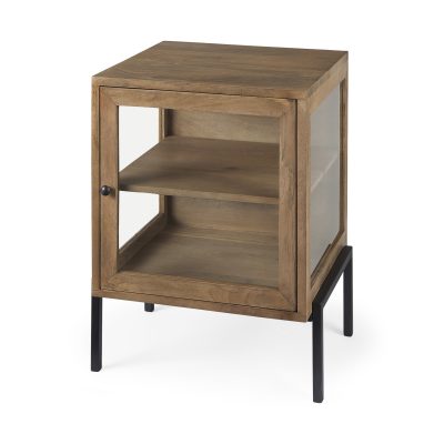 Arelius 20L x 18W x 26H Light Brown Wood W/ Black Metal Frame End/Side Table