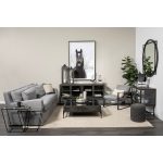 Arelius 36L x 18W Black-Brown Wood, Black Metal Base w/ 2 Glass Doors Accent Cabinet