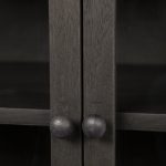 Arelius 36L x 18W Black-Brown Wood, Black Metal Base w/ 2 Glass Doors Accent Cabinet