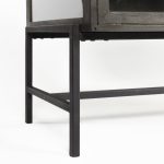 Arelius 36L x 18W Black-Brown Wood, Black Metal Base w/ 2 Glass Doors Accent Cabinet