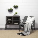 Arelius 36L x 18W Black-Brown Wood, Black Metal Base w/ 2 Glass Doors Accent Cabinet