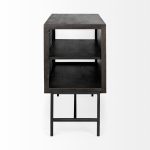 Arelius 36L x 18W Black-Brown Wood, Black Metal Base w/ 2 Glass Doors Accent Cabinet