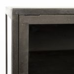 Arelius 36L x 18W Black-Brown Wood, Black Metal Base w/ 2 Glass Doors Accent Cabinet