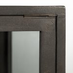 Arelius 36L x 18W Black-Brown Wood, Black Metal Base w/ 2 Glass Doors Accent Cabinet