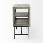 Arelius 36L x 18W x 32H Gray Wood, Black Metal Base w/ 2 Glass Doors Accent Cabinet
