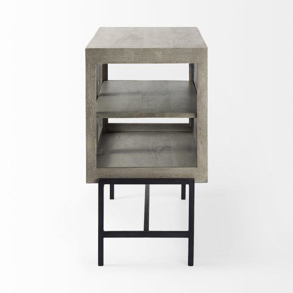 Arelius 36L x 18W x 32H Gray Wood Black Metal Base w 2 Glass Doors Accent Cabinet 4